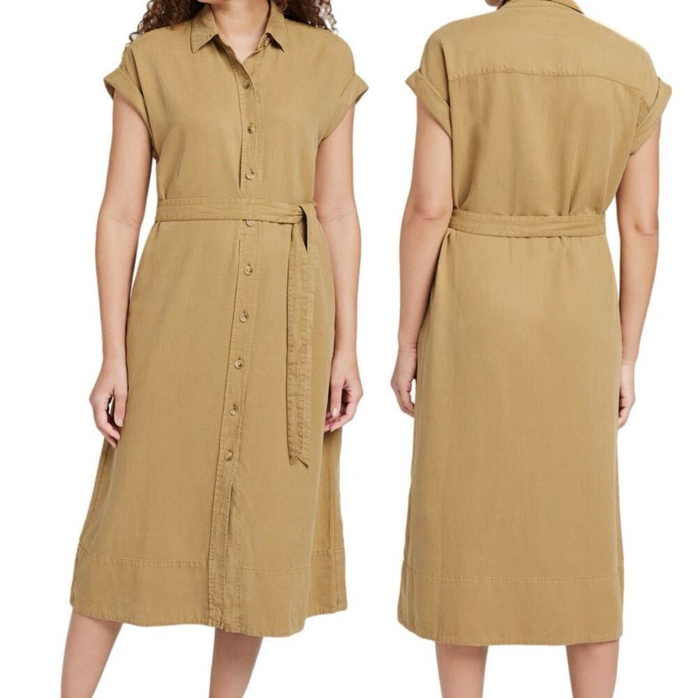 NWT faherty “Arlie” short sleeve shirt dress in Tan. Size L
